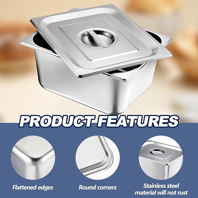 Mifoci 12 Pack Stainless Steam Hotel Pan with Lid 1/2 Size X 6 Inch Deep Steam Table Pan Restaurant Supplies Reusable Anti Rust Steam Pan Water Pan for Home Party Restaurant Hotel Buffet