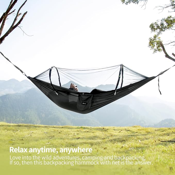 Hammock with Mosquito Net - Lightweight Portable 1 Person Hammock - for Camping Hiking Backpacking Travel a Festival or The Beach