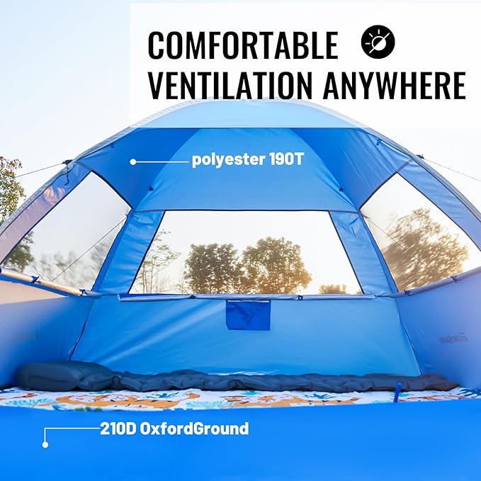 Pop Up Beach Tent for 4 Person with UPF 50+ ProtectionAutomatic Easy Setup Waterproof Beach ShadeLightweight and Portable Beach Tent Sun Shelter - Dark Blue