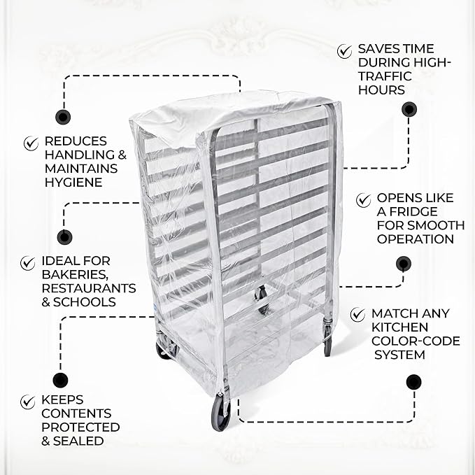 Bakery Food Pan Sheet Rack Cover – Heavy Duty PVC Vinyl Zippered Bun Pan Rack Cover – Long-lasting Use Durable Covers with 3 Zippers – Made in USA (Transparent 23W x 28L x 61H)