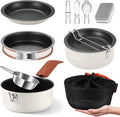 Odoland 10pcs Camping Cookware Non-Stick Camping Pot and Pan Set with Plate Bowl Fork Knife Spoon for Backpacking Hiking Outdoor Cooking and Picnic