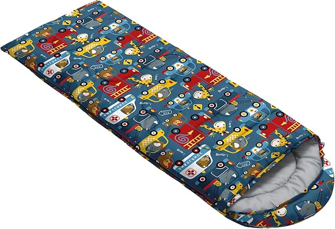 Kids Sleeping Bag for Boys GirlsAnimals Toy Cars Print-Lightweight Warm Portable Outdoor Indoor-Waterproof Cold Weather Resistant Sleeping Bag for Camping Hiking(Cars)