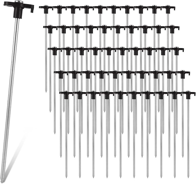 50PCS Tent Stakes Heavy Duty 9.8 Inch Metal Tent Pegs Galvanized Non-Rust Tent Stakes for Outdoor Camping Garden Canopies Grassland