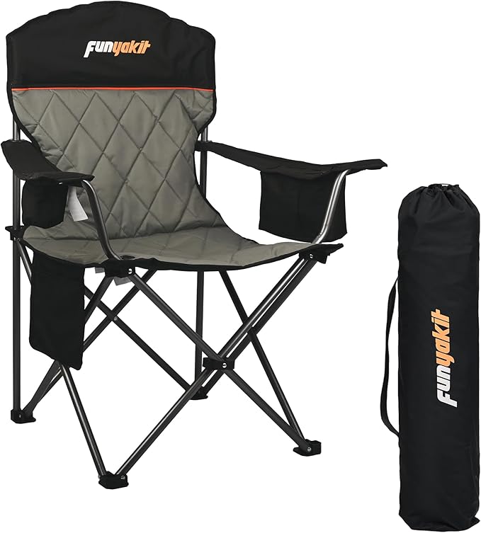 Camping Chairs Portable Chair Folding Chair with Cooler Bag and Cup Holder for OutdoorSportsBeachFishing Hiking Travel Picnic Backyard1PCBlack