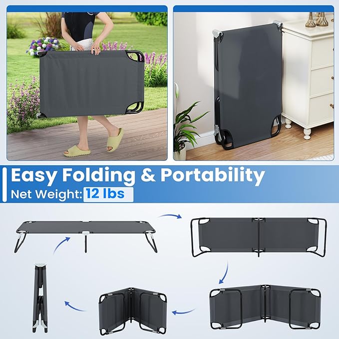 GYMAX Folding Camping Cot 2 Pack Portable Ultralight Compact Sleeping Cot Bed for Adults with Oxford Fabric for Outdoor Travel Backpacking Hiking Patio Home Office 330LBS (2 Grey)