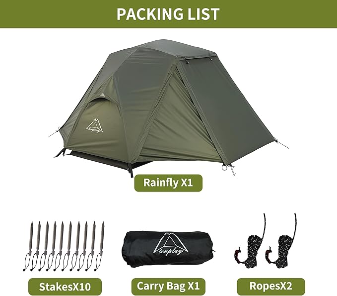 TENPLAY 1-Person Cot Tent FlysheetMust be Used with Matching Inner Tent LightweightWaterproof Sun ProtectionNylon Easy SetupExpandable Rainfly for Camping Hiking Backpacking Picnics