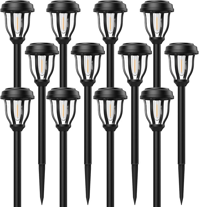 DERAYSION 12 Pack Solar Lights Outdoor Solar Pathway Lights Auto On/Off Waterproof Garden Landscape Lighting for Path Yard Walkway Driveway Decor