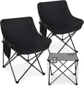 Leonyo 2 Pcs Portable Camping Chairs for Adults Oversized Lawn Chair with Folding Camping Table for Outdoor Sports Fishing Rv Travel Beach Picnic – Black