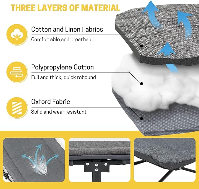ATORPOK Camping Cot for Adults with Cushion and Pillow Portable Folding Bed for Sleeping Lightweight Tent cot with Carry Bag Supports 450 lbs (Grey)