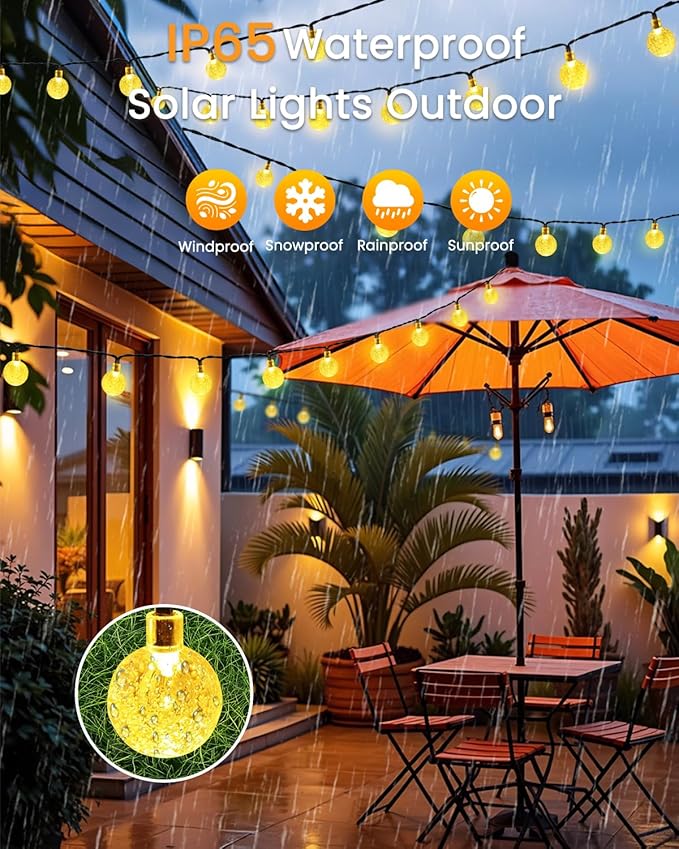 2-Pack 64FT 100 LED Crystal Globe Solar String Lights Outdoor Waterproof Solar Lights for Outside 8 Lighting Modes Patio Decorations for Garden Yard Wedding Porch Party Easter Tree (Warm White)