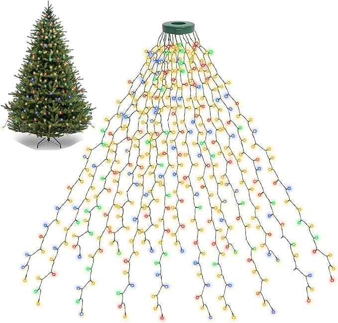 BOLWEO Christmas Tree Lights 400LED 16 Lines Christmas Lights for Tree 8 Modes for 6ft-7ft Christmas Tree UL Certified Indoor Outdoor Christmas Decorations 16 * 6.6ft Drops Multi-Colored