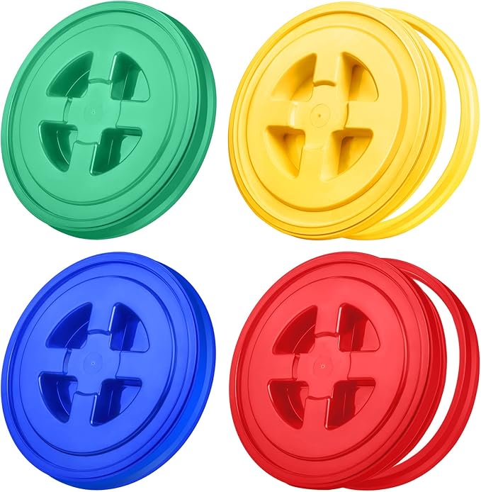 Aodaer 4 Pieces Seal Lid 5 Gallon Bucket Twist Lid Food Storage Container Lid Reusable Plastic Seal Lid Food Storage Container Lids (Red Yellow Blue Green)