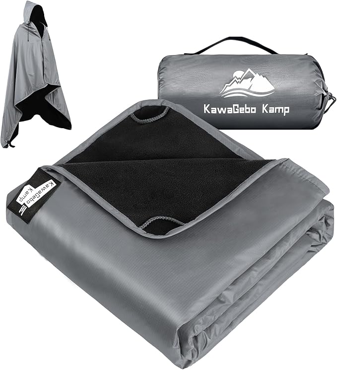 Fleece Waterproof Outdoor Blanket - Windproof Stadium Blanket for Camping Picnics and Sports Stay Dry and Comfortable 80x 58(Hoodeed Gray)