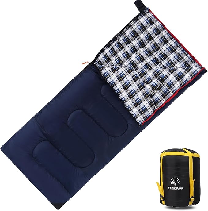 REDCAMP Cotton Flannel Sleeping Bag for Camping Backpacking Adults Cold Weather Envelope Sleeping Bags with 2/3/4/6lbs Filling