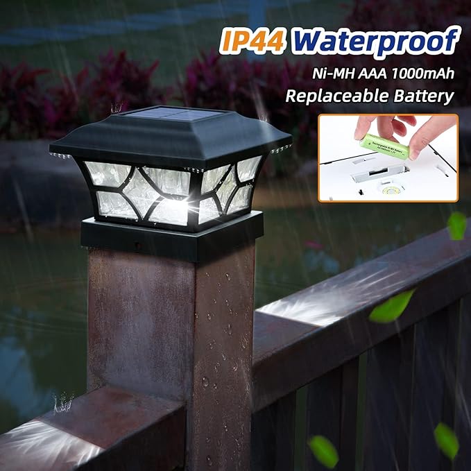 APONUO 4x4 Solar Post Cap Lights 16 Pack - 6x6 Post Cap Solar Light 2-Mode IP64 Waterproof Post Lights Solar Powered for 4x4 5x5 6x6 Wood/Vinyl Posts Black