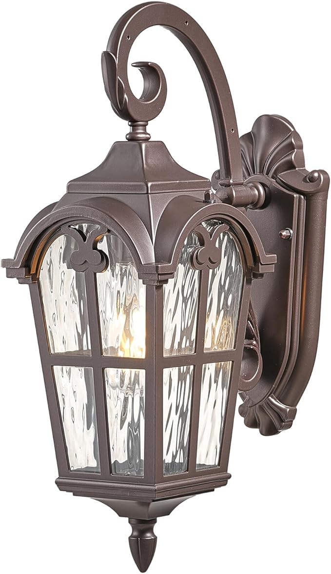 Outdoor Wall Sconce Lights ORB Finish Exterior Lighting Fixtures with Water Ripple Glass Aluminum Porch Lights Outdoor for Front Door Garage Entryway E26 Socket Waterproof
