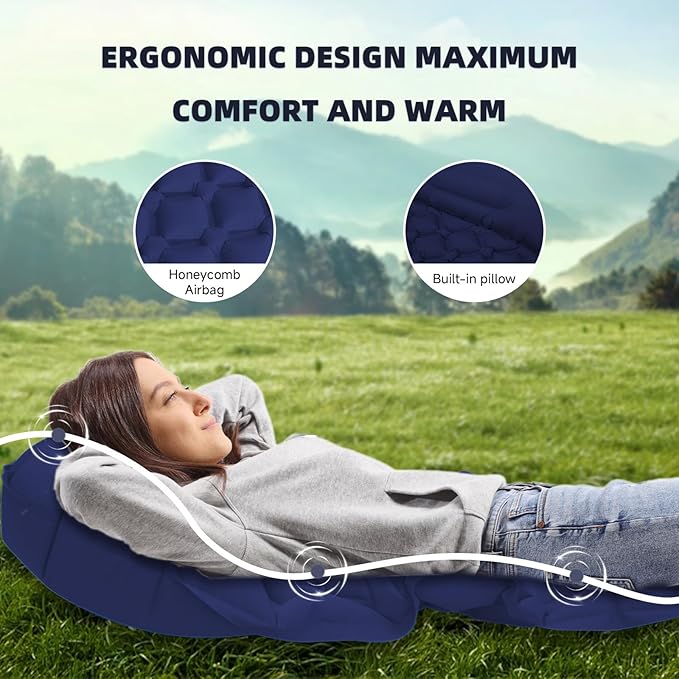 Inflatable Sleeping Pad with Pillow for Camping-Built in Fast Inflation-Ultralight Upgraded Durable Compact Sleeping Mat Moisture Proof Air Mattress for Camping BackpackingHikingTravelTent