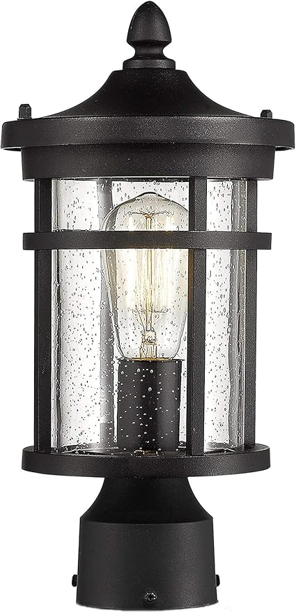 Bestshared Outdoor Post Light 13.75 Height Exterior Post Lighting Fixture Outdoor Patio Post Lantern for Pathway Driveway Front/Back Door Post Lamp in Black Finish with seeded Glass