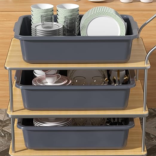 4-Pack 35 L Large Bus Bins Restaurant Commercial Dish Tub Gray