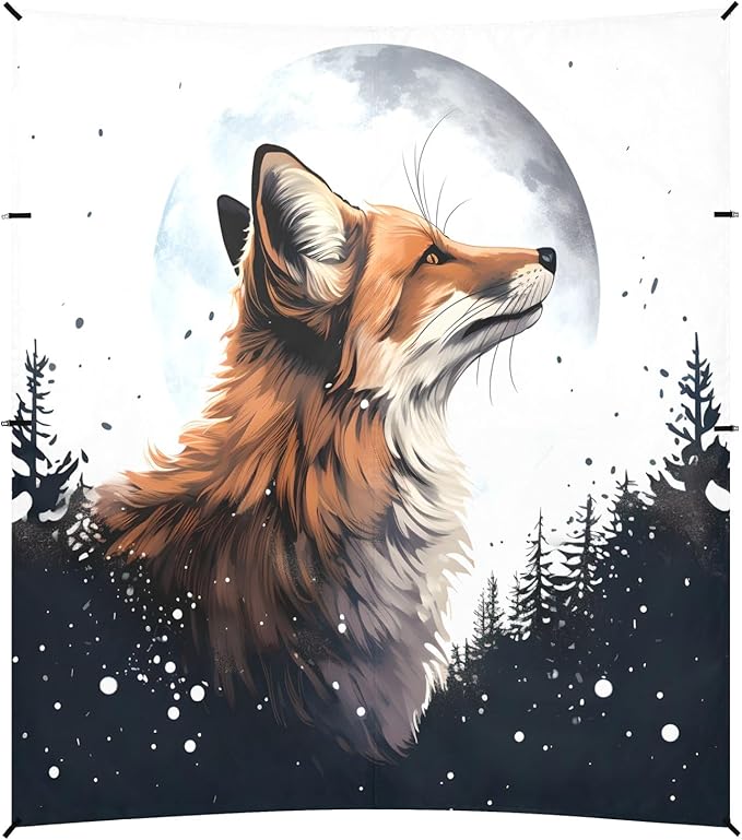 Camping Sun Shelters Hand Drawn Watercolor Fox Beach Canopy 126 * 110.2in