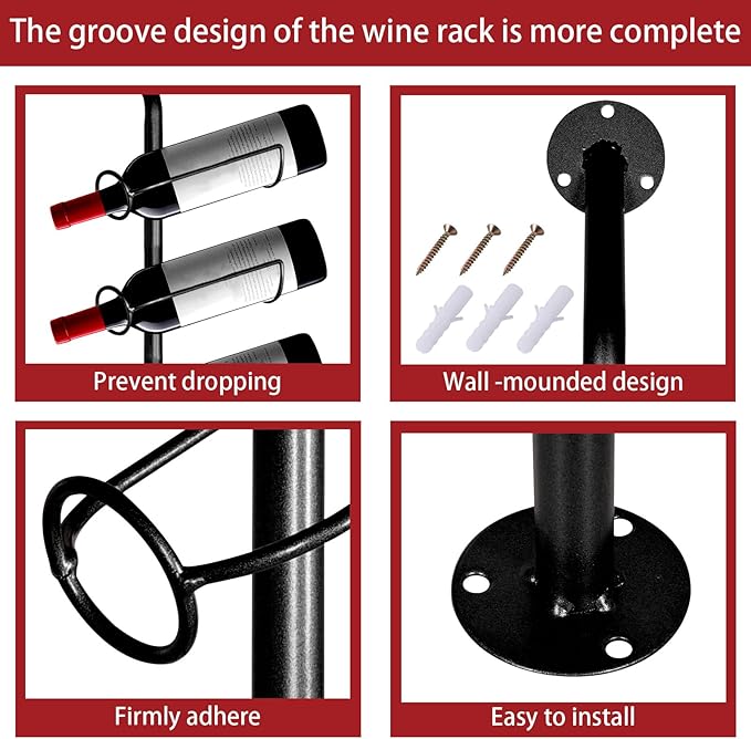 5 Pack 60 Bottles Wall Mount Bottle Display Holder Black Metal DIY Detachable Bottle Display Shelf for Commercial Restaurants Pantry
