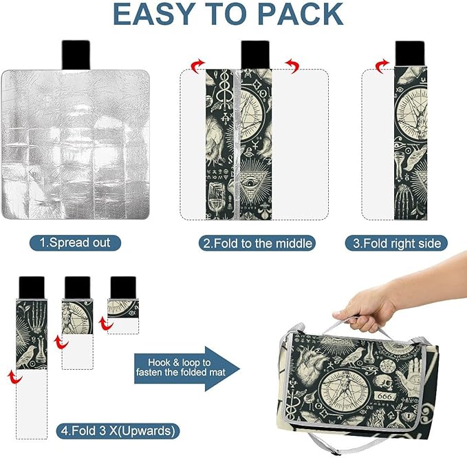 Occultism Occult Demon Baphomet Satanic Goat Head Skull Waterproof Outdoor Picnic Blanket Sandproof Beach Mat for Camping Hiking Grass Travelling