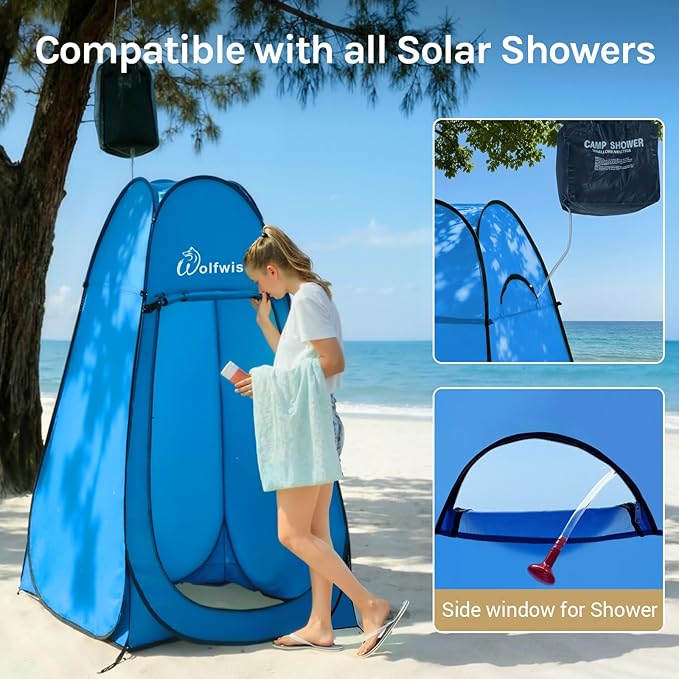 Wolfwise Pop Up Shower Tent Portable Instant Changing Tent with Ventilation Window &amp Carry Bag Privacy Bathroom Toilet for Beach Camping &amp Outdoor Width 40  Height 75  Blue