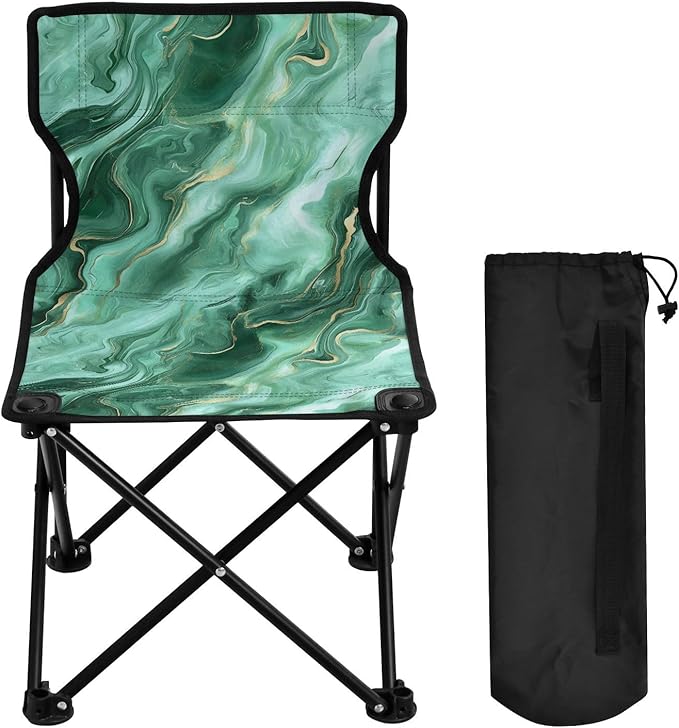 Greenish-Gold Marble Collapsible Portable Chairs for Adults Ultralight Beach Chair Backpack with Carrying Bag Lawn Chairs for Adults Heavy Duty for Hiking Fishing