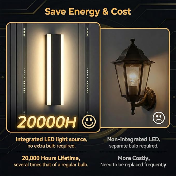 Modern Linear Outdoor Wall Lights 12 LED Exterior Wall Sconce for Porch &amp Garage IP65 Waterproof Architectural Facade Lighting 3CCT Dimmable Matte Black Fixture for Front Door Entryway