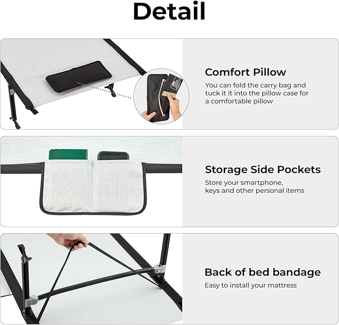 KingCamp Folding Camping Cot &amp Single-Size Sleeping Pad Inflatable Drop‑Stitch Mat