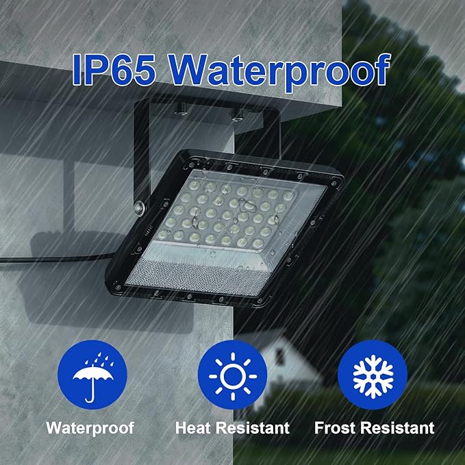 100W Flood Lights Outdoor 15000lm Bright LED Work Light with Plug 5000K Daylight White Outdoor Lights IP65 Waterproof Security Lights for Yard Garage Stadium Playground 2 Pack AC100-120V Voltage