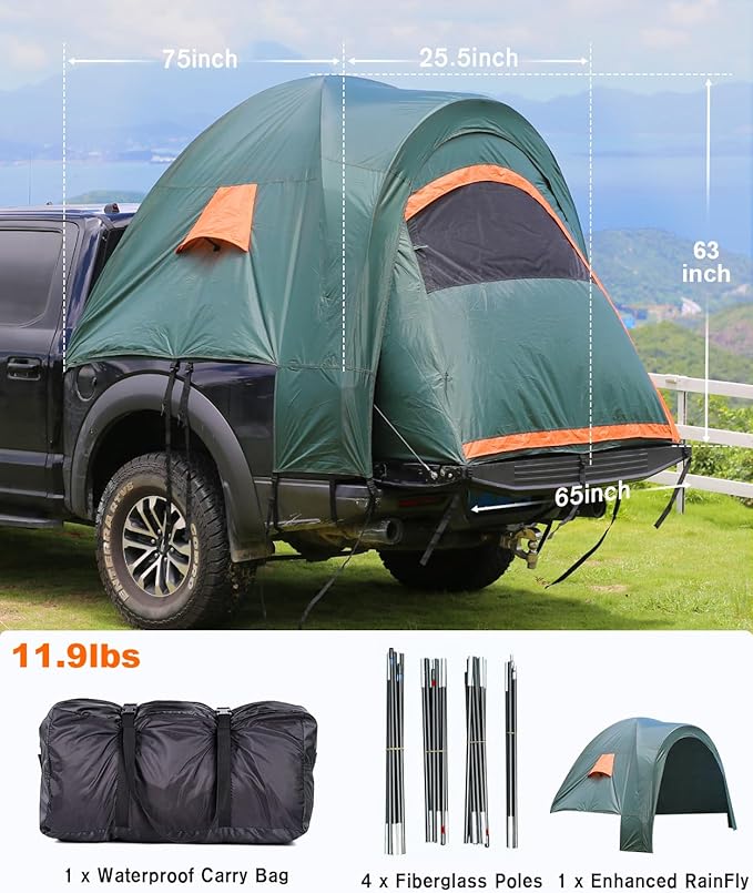 LIBERRWAY Truck Bed Tent for 2 Person 6.4-6.7 FT Pickup Truck Tent with Waterproof Rainfly Oxford for Camping Travel Outdoor Chevy Silverado 1500 Dodge Ram 2500 Ford F-250 GMC Sierra 1500