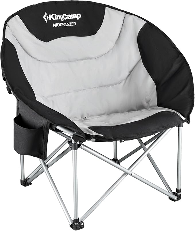KingCamp Camping Chair Oversized Padded Moon Round Saucer Chairs Camping Folding Chair with Cup Holder (Black - 2 Pack)…