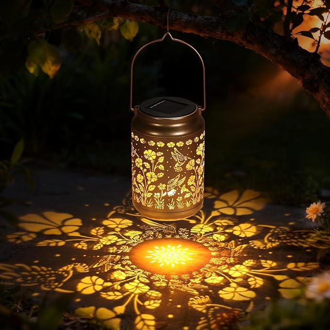 Lyeasw Garden Decor Hummingbird Solar Lanterns 7 Inches Waterproof Hanging Lights for Outside Metal Outdoor Decorations for Patio Yard Pathway Birthday Gifts for Women(Bronze)