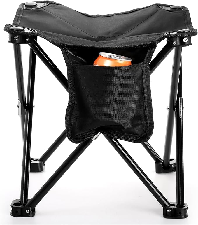2 Pack Camping Stool 13 Inch Compact Camping Chair Portable Lightweight Folding Stool Seat with Side Pocket and Carry Bag for Outdoor Hiking Fishing Picnic Beach and Lawn Party Black