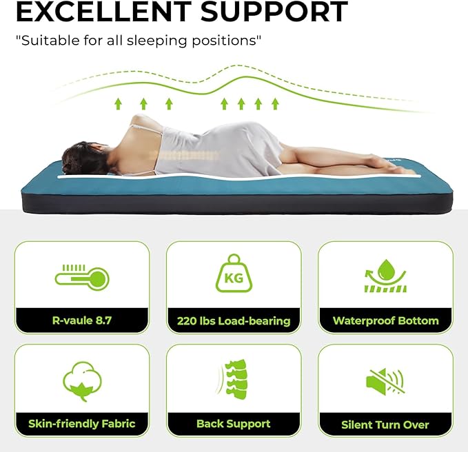 FUNDANGO Camping Self-Inflating Sleeping Pad Single Twin Size air Foam Mattress Cot with Pump Sack for Tents Car Van Outdoor Home