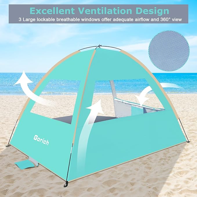 Gorich Beach Tent Sun Shelter for 3/4/6/8/10 Person with UPF 50＋ UV Protection Lightweight &amp Easy Setup Beach Shade Canopy Portable Beach Shade Tent Beach Cabana
