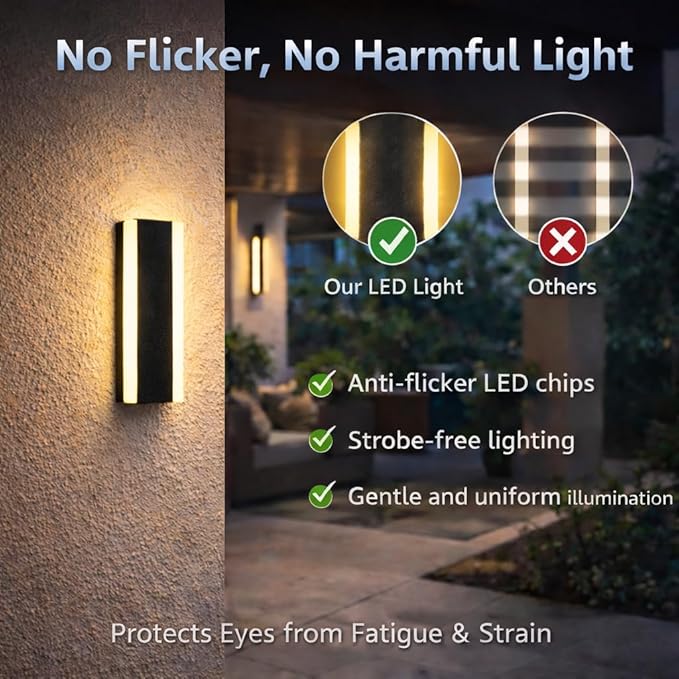 Modern Linear Outdoor Wall Lights 12 LED Exterior Wall Sconce for Porch &amp Garage IP65 Waterproof Architectural Facade Lighting 3CCT Dimmable Matte Black Fixture for Front Door Entryway