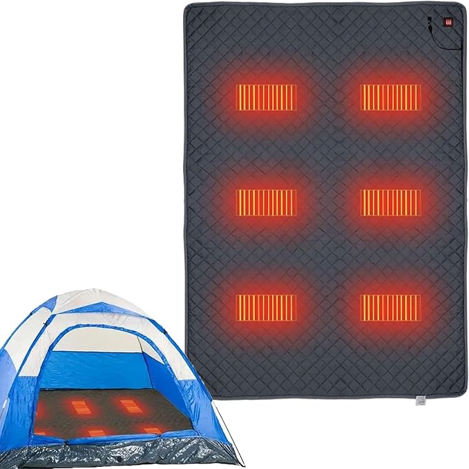 Heated Sleeping Bag Liner - 6 Heating Zones USB Pad for Double Tent Backpacking Camping Electric Sleeping Bag Pad