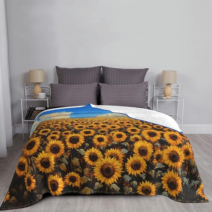 Golden Sunflower Soft Fleece Blanket 60 * 50 inch Soft Sofa Blanket Suitable for Sofa Camping Travel Night Cover Blanket