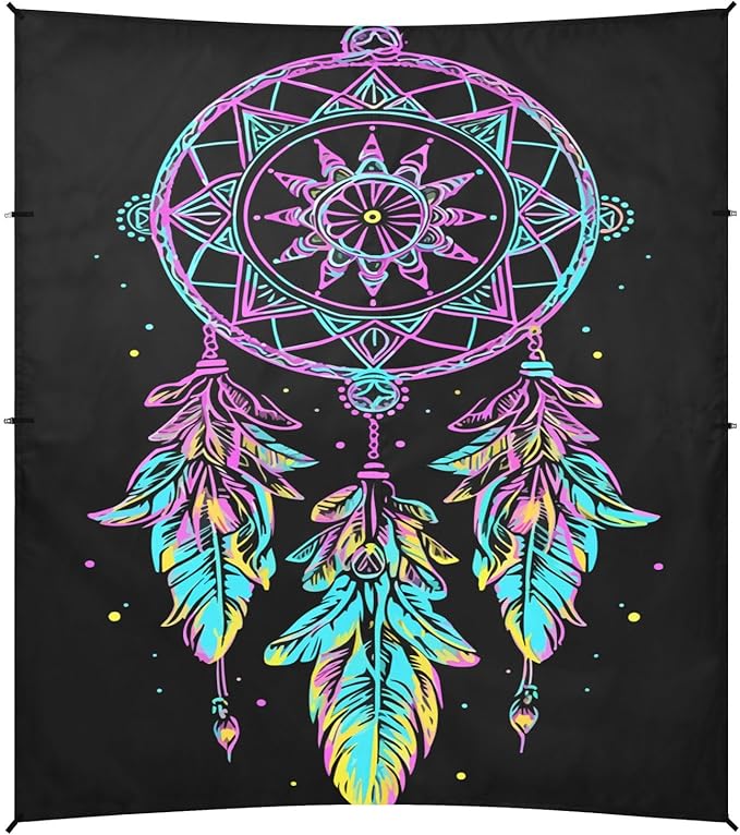 ALAZA Rainbow Dreamcatcher Boho Beach Tent Sun Shelter UPF50+ Protection Beach Shade Canopy w/ 4 Sandbags for Outdoor Camping Fishing Backyard Fun Picnic 10x9 ft