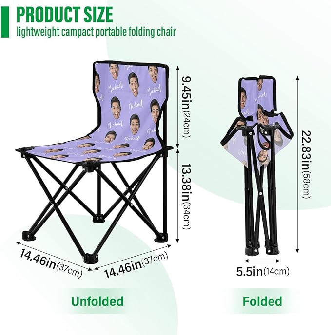 Sinestour Lilac Custom Photo Folding Camping Chair for Teen Child Personalized Name 14.6×14.6in Portable Outdoor Chair with Carry Bag for Travel Picnic Barbeques
