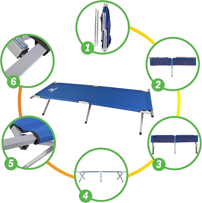 Camping Cot - Portable Folding Camp Bed - 600D Sleeping Cot for Adults with Steel Frame by Wakeman Outdoors (Blue)