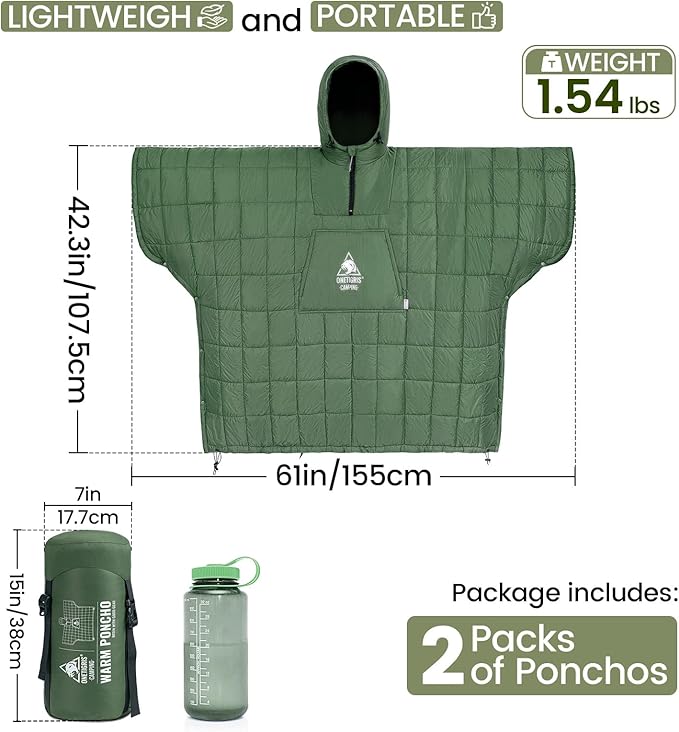 ONETIGRIS Camping Blanket with with Recycled Synthetic InsulationWearable Hoodie Blanket | Ultralight Water-Resistant Warm Camping Blanket for Outdoor Hiking Stadium
