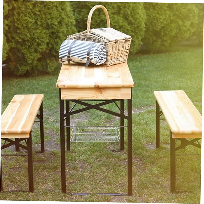 VICASKY Folding Camping Table Extended Hanging Basket Multi-Functional Storage Rack for BBQ Picnic and Outdoor Activities Compact Design Camping Accessories
