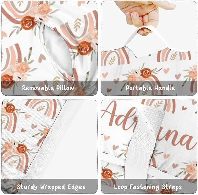 Personalized Boho Rainbow Toddler Nap Mat with Pillow and Blanket Custom Name Kids Sleeping Bag for Daycare Preschool Napping Mats for Girls Kids Slumber Bags Sleep Padded Easy Roll Up