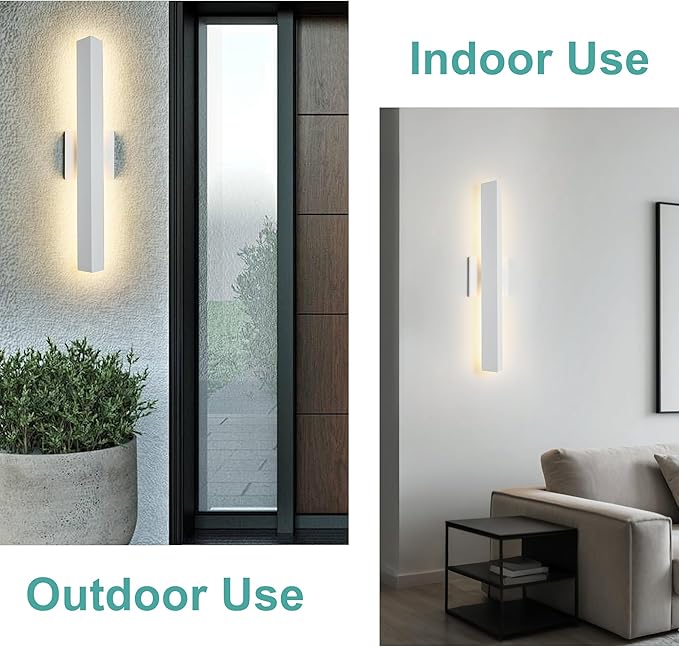 21.9IN LED Outdoor Aluminum Wall Lights20W Dimmable IP65 Waterproof Modern Textured White Indoor &amp Exterior Lighting Fixtures Long Exterior Wall Lights for Garage Front Door