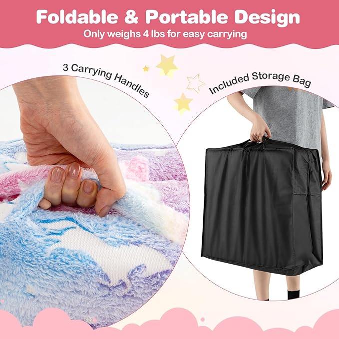 Costzon Foldable Floor Mattress for Kids Glow in The Dark Toddler Floor Nap Mat w/Washable Flannel Cover Tri-Folding Children Floor Bed for Sleeping Daycare Playroom School Kindergarten or Nursery