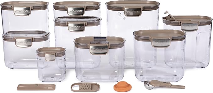 ProKeeper+ Airtight Food Storage Container Set – Clear Plastic Flour and Sugar Canister Set with Magnetic Accessories for Kitchen Organization (Taupe 13-Piece)