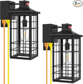 18inch Large Motion Sensor Porch Lights with GFCI Outlets Dusk to Dawn Black Outdoor Wall Light Fixtures 3 Modes Exterior Lighting Fixture Waterproof Outside Wall Lantern Sconce for House 2-Pack